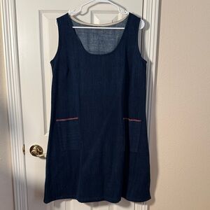 Handmade Merchant and Mills denim Navy Sleeveless Shift Dress with Front Pockets